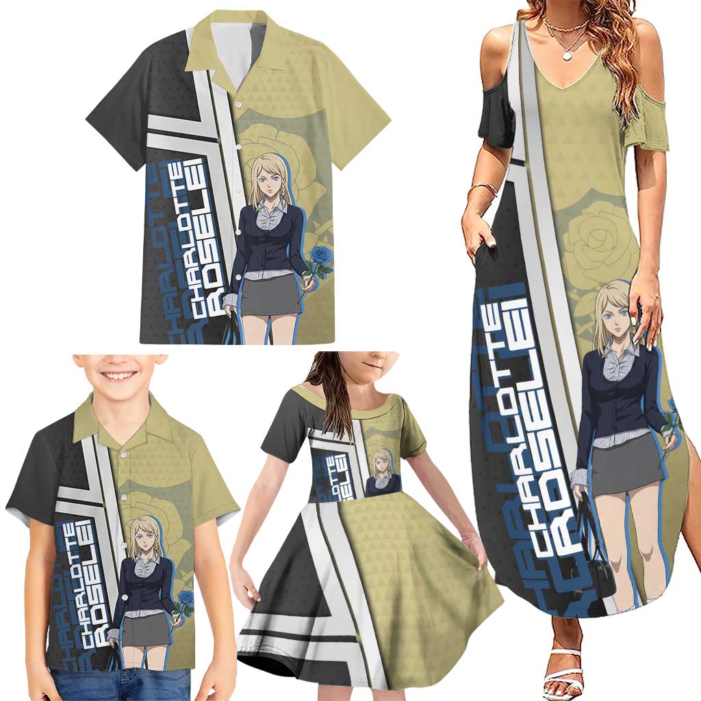 Black Clover Charlotte Roselei Family Matching Summer Maxi Dress and Hawaiian Shirt Anime Illustration Style