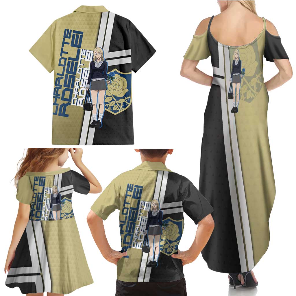 Black Clover Charlotte Roselei Family Matching Summer Maxi Dress and Hawaiian Shirt Anime Illustration Style