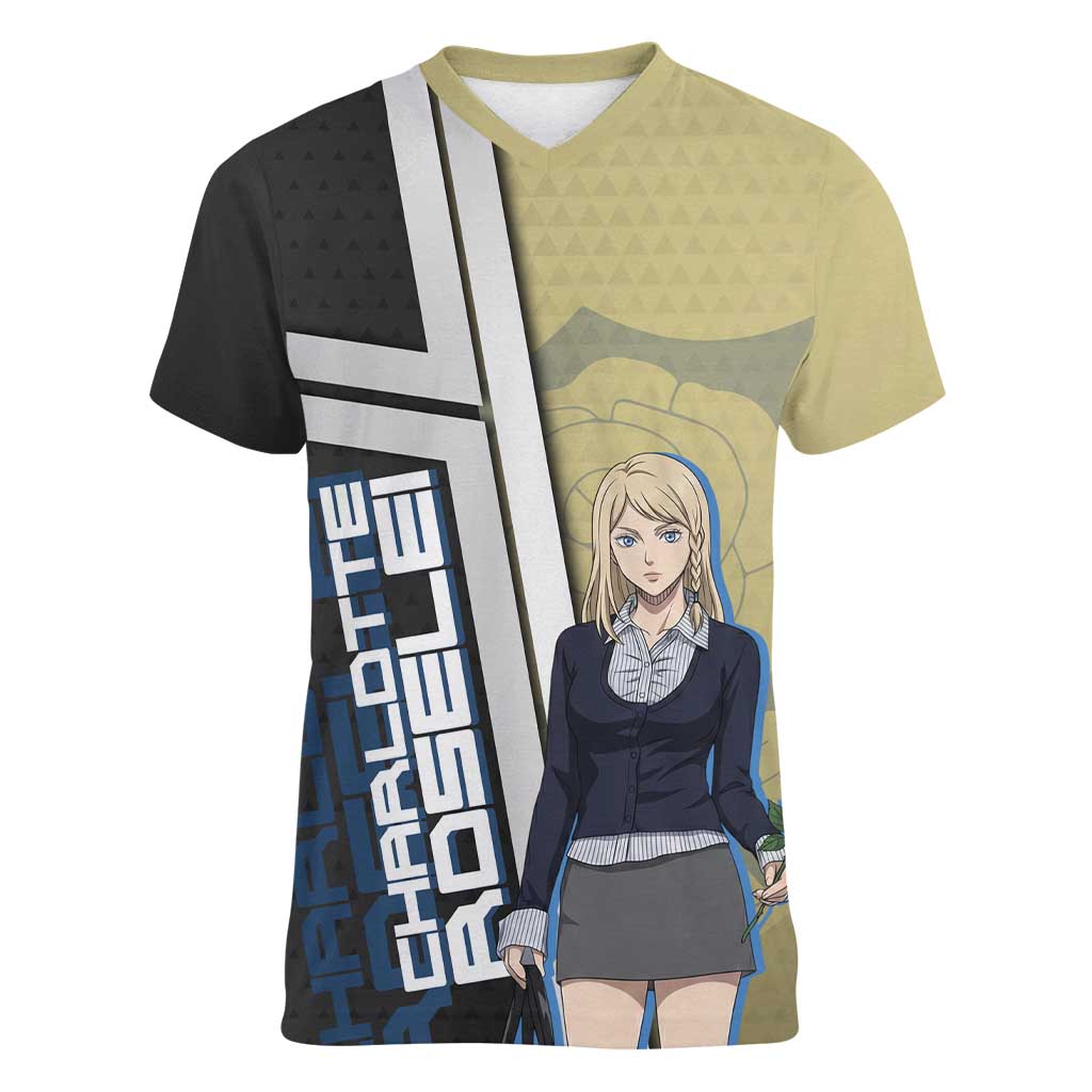 Black Clover Charlotte Roselei Women V-Neck T-Shirt Anime Illustration Style