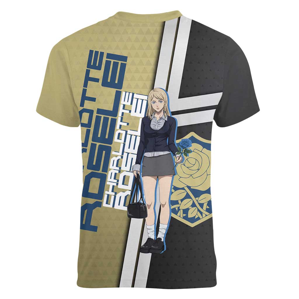 Black Clover Charlotte Roselei Women V-Neck T-Shirt Anime Illustration Style