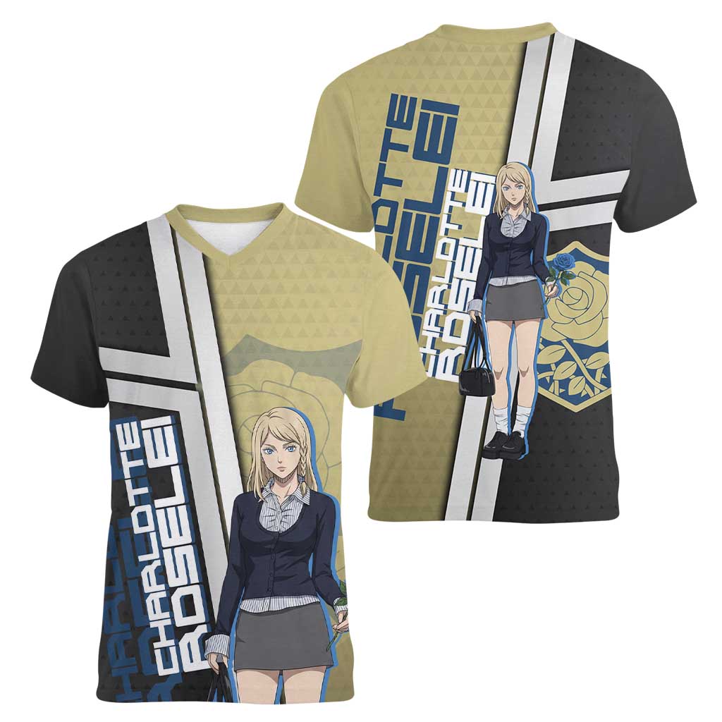 Black Clover Charlotte Roselei Women V-Neck T-Shirt Anime Illustration Style