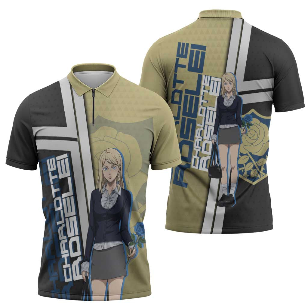Black Clover Charlotte Roselei Zipper Polo Shirt Anime Illustration Style