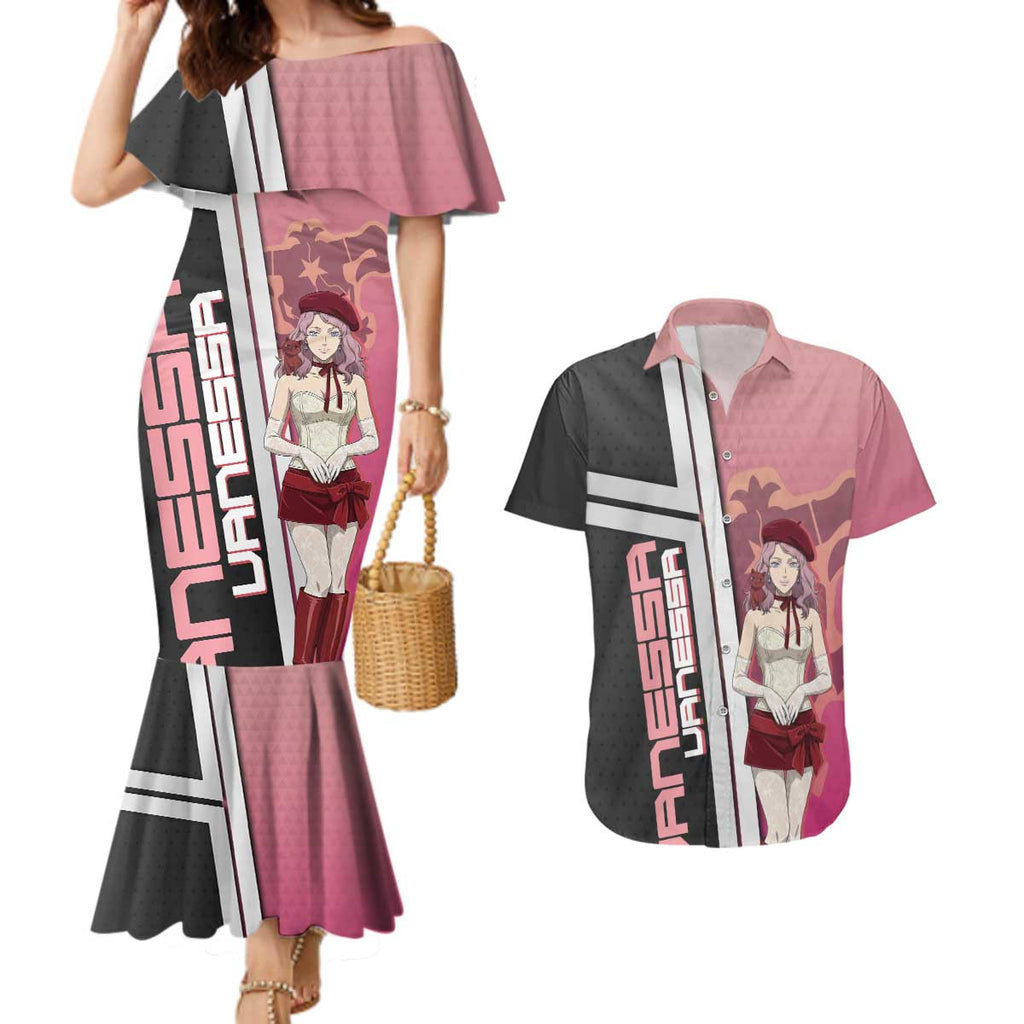 Black Clover Vanessa Enoteca Couples Matching Mermaid Dress and Hawaiian Shirt Anime Illustration Style