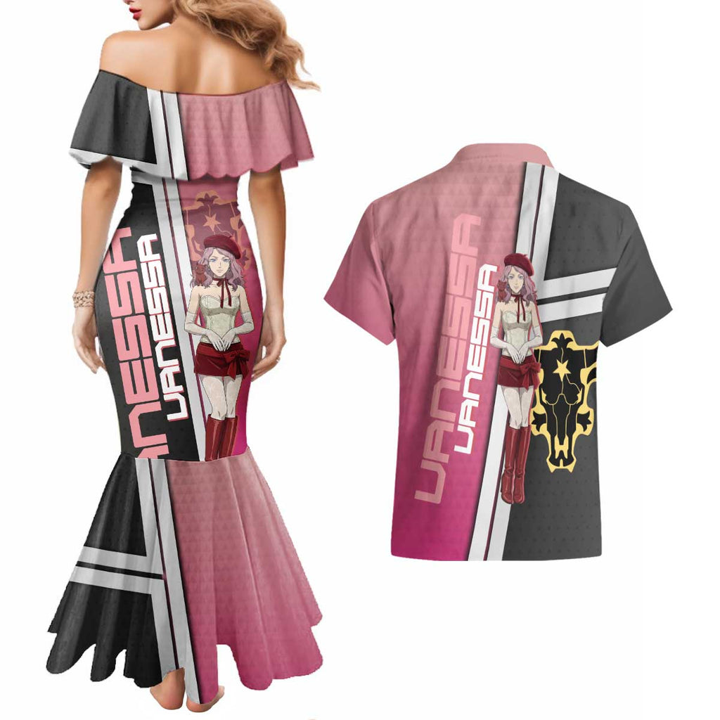Black Clover Vanessa Enoteca Couples Matching Mermaid Dress and Hawaiian Shirt Anime Illustration Style