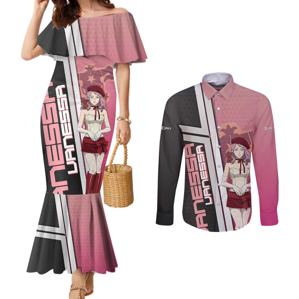 Black Clover Vanessa Enoteca Couples Matching Mermaid Dress and Long Sleeve Button Shirt Anime Illustration Style
