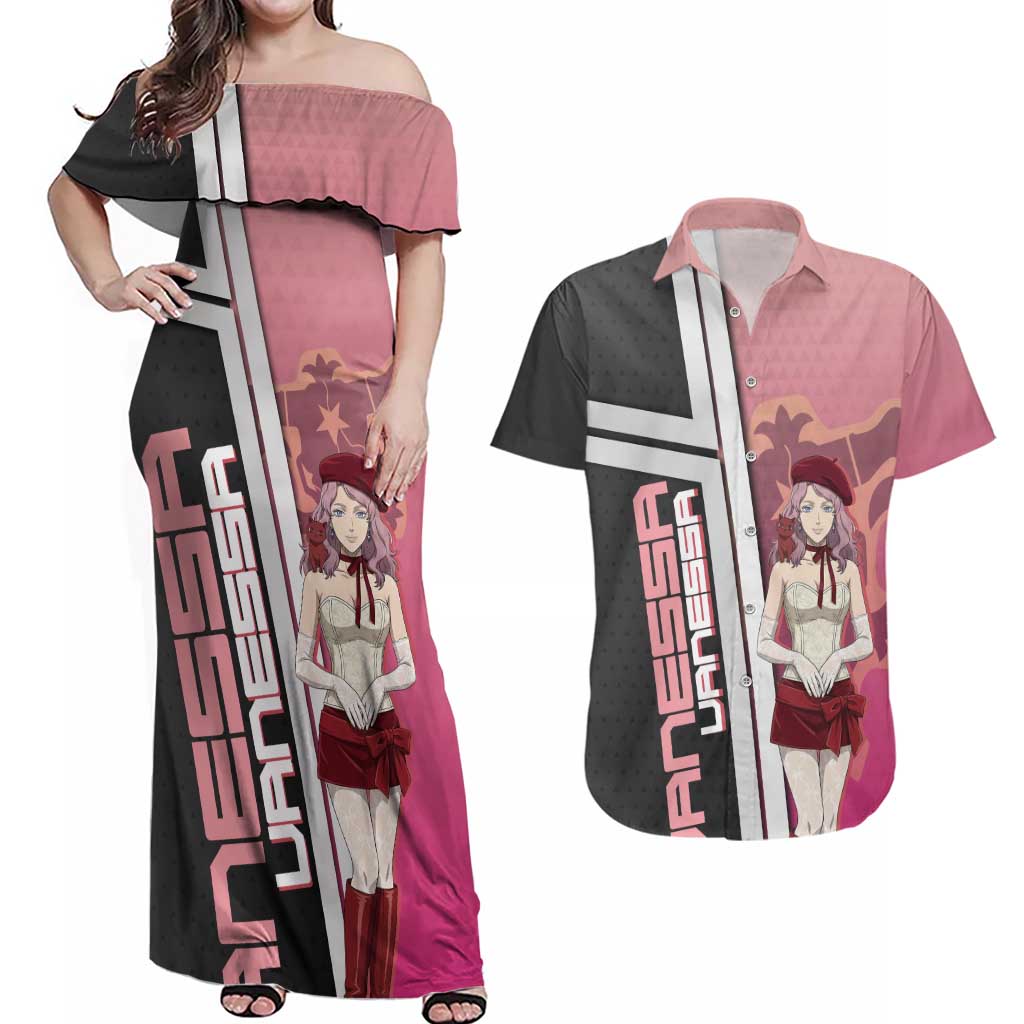 Black Clover Vanessa Enoteca Couples Matching Off Shoulder Maxi Dress and Hawaiian Shirt Anime Illustration Style
