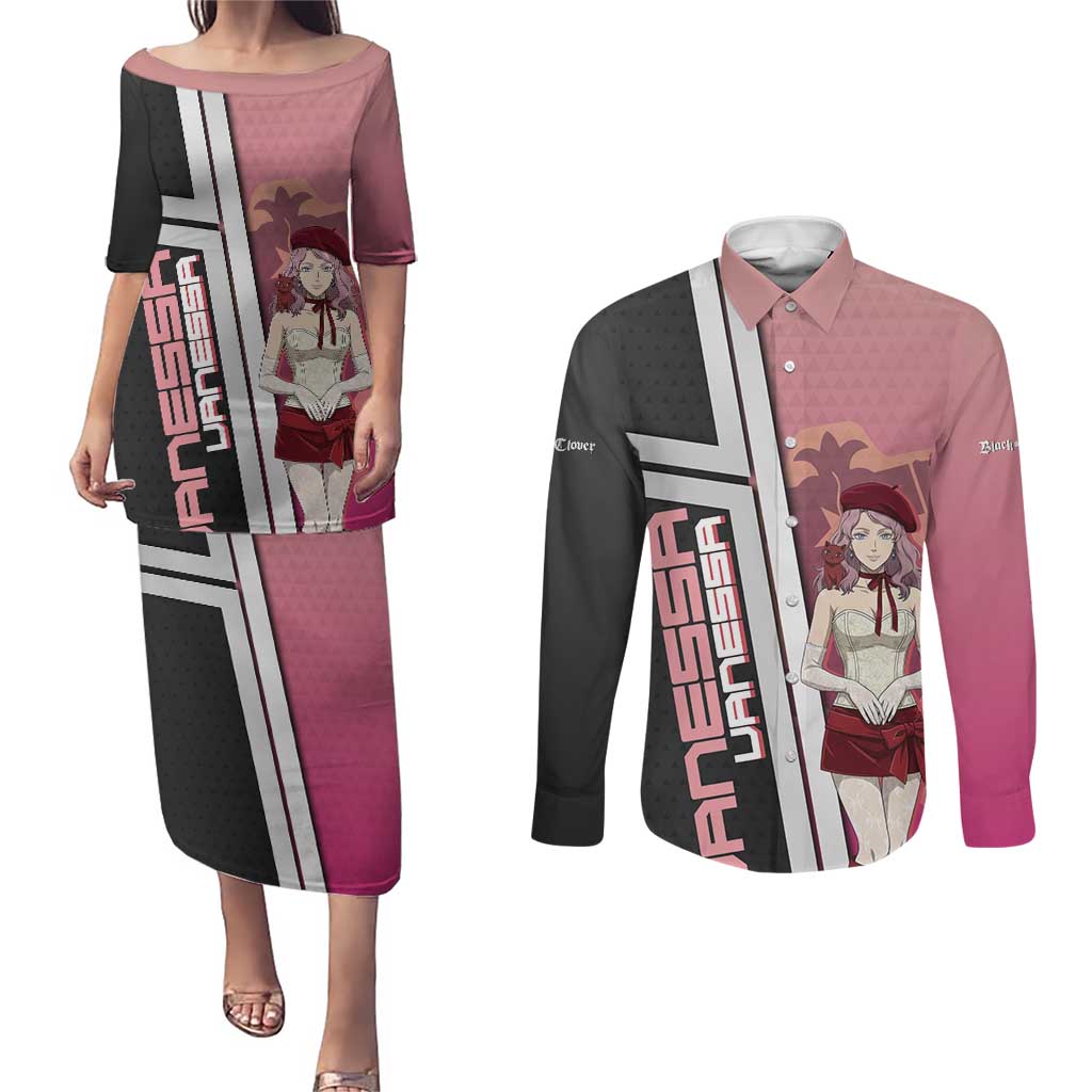 Black Clover Vanessa Enoteca Couples Matching Puletasi and Long Sleeve Button Shirt Anime Illustration Style