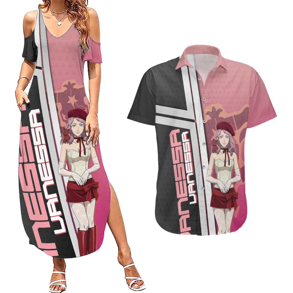 Black Clover Vanessa Enoteca Couples Matching Summer Maxi Dress and Hawaiian Shirt Anime Illustration Style
