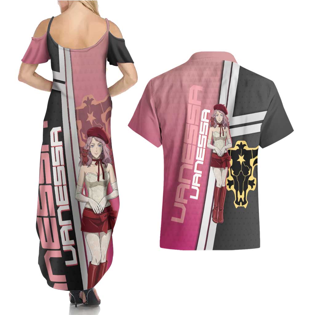 Black Clover Vanessa Enoteca Couples Matching Summer Maxi Dress and Hawaiian Shirt Anime Illustration Style
