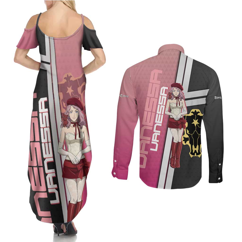 Black Clover Vanessa Enoteca Couples Matching Summer Maxi Dress and Long Sleeve Button Shirt Anime Illustration Style