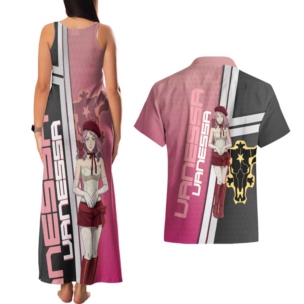 Black Clover Vanessa Enoteca Couples Matching Tank Maxi Dress and Hawaiian Shirt Anime Illustration Style