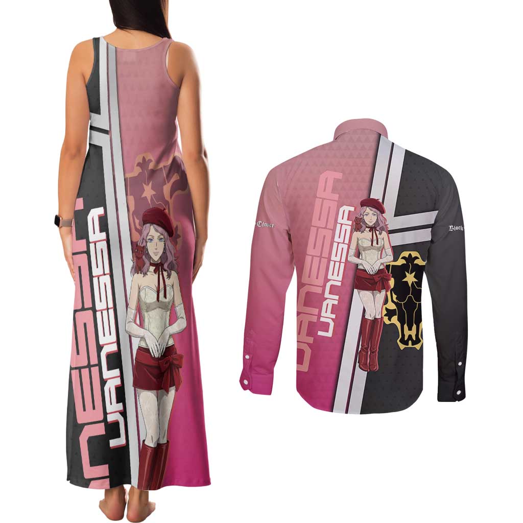 Black Clover Vanessa Enoteca Couples Matching Tank Maxi Dress and Long Sleeve Button Shirt Anime Illustration Style