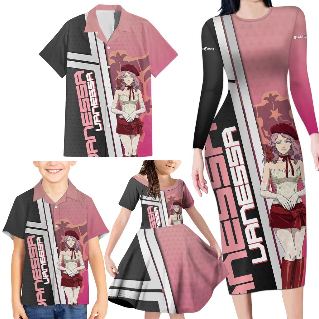 Black Clover Vanessa Enoteca Family Matching Long Sleeve Bodycon Dress and Hawaiian Shirt Anime Illustration Style