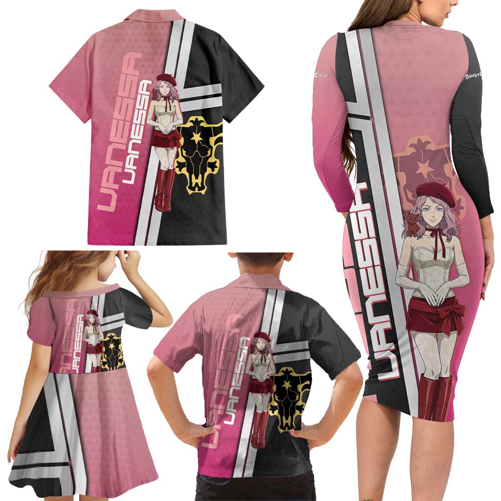 Black Clover Vanessa Enoteca Family Matching Long Sleeve Bodycon Dress and Hawaiian Shirt Anime Illustration Style