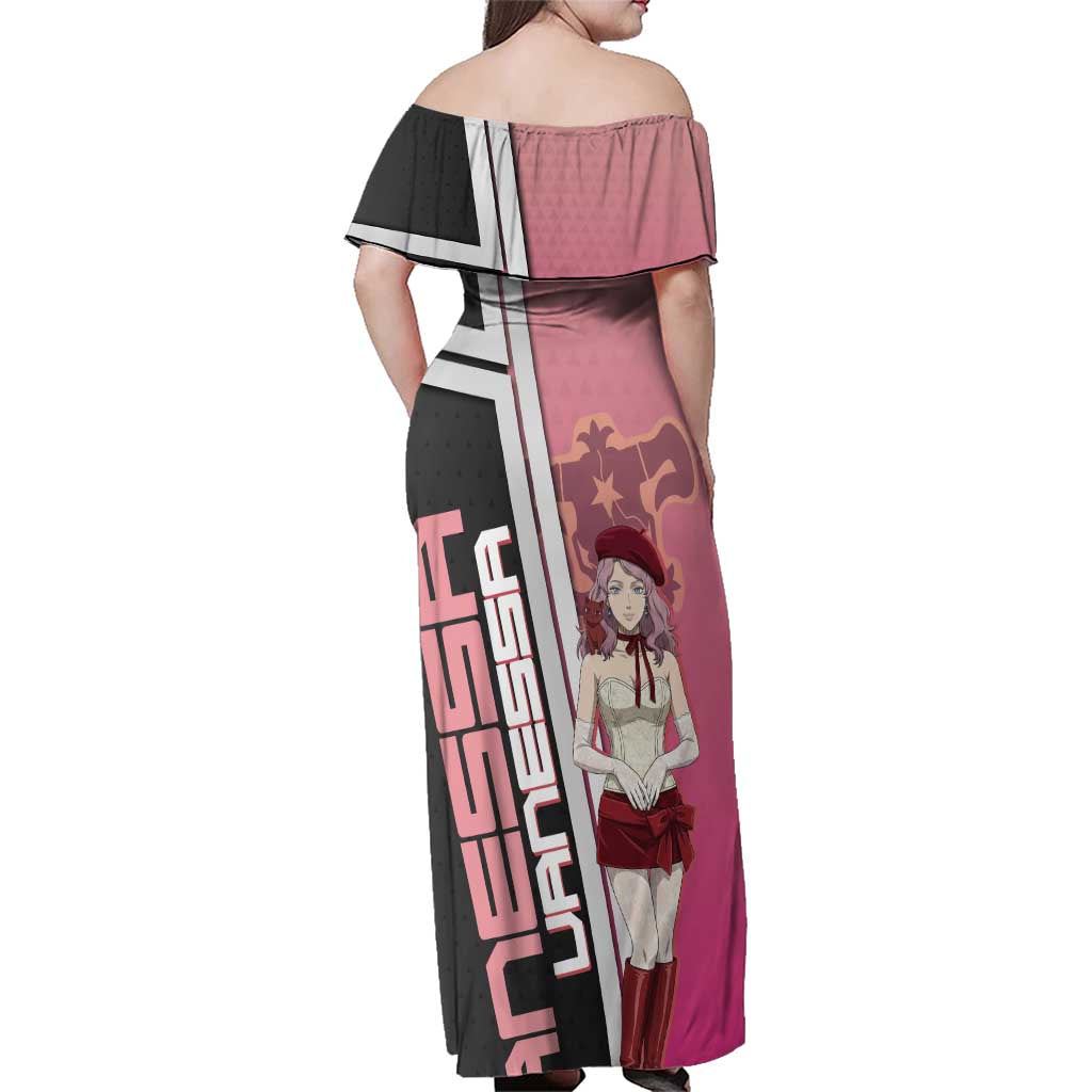 Black Clover Vanessa Enoteca Family Matching Off Shoulder Maxi Dress and Hawaiian Shirt Anime Illustration Style