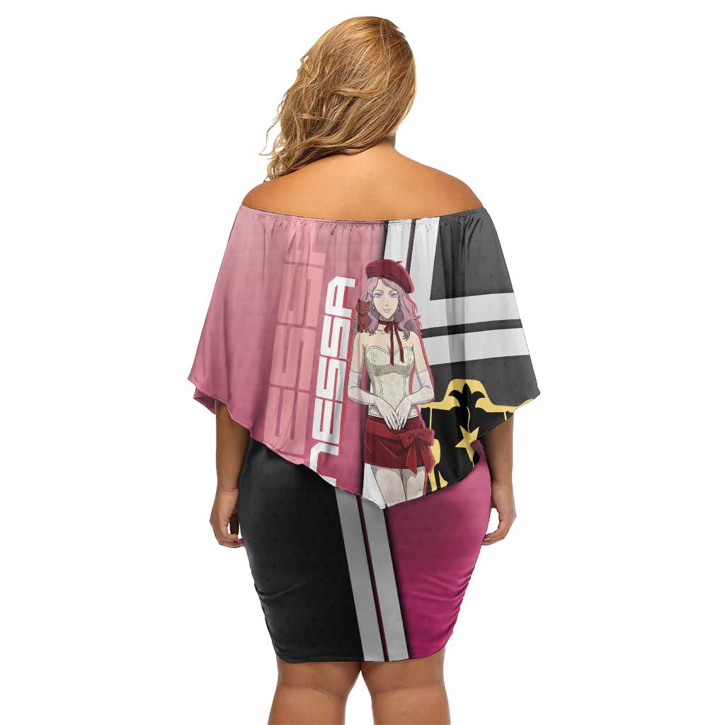 Black Clover Vanessa Enoteca Family Matching Off Shoulder Short Dress and Hawaiian Shirt Anime Illustration Style