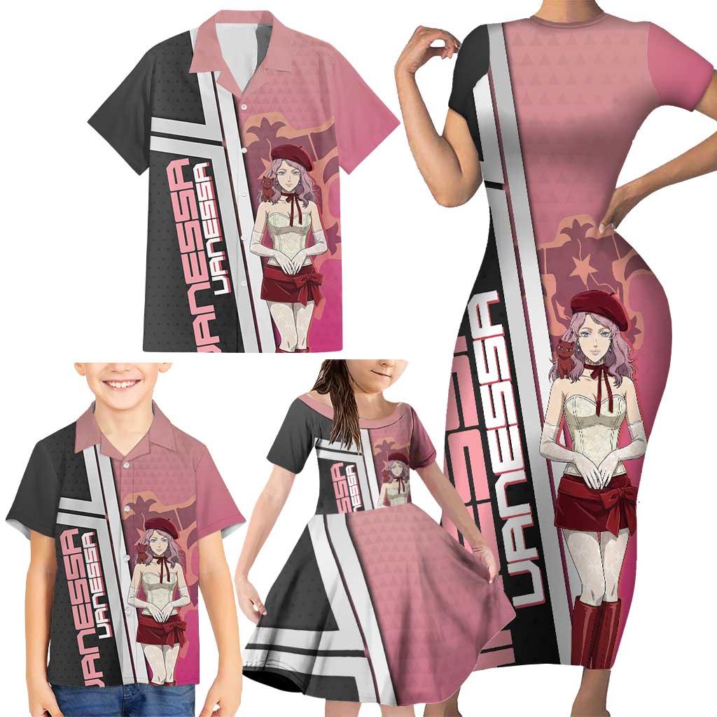 Black Clover Vanessa Enoteca Family Matching Short Sleeve Bodycon Dress and Hawaiian Shirt Anime Illustration Style