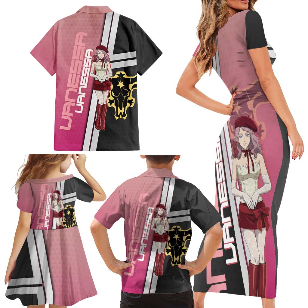 Black Clover Vanessa Enoteca Family Matching Short Sleeve Bodycon Dress and Hawaiian Shirt Anime Illustration Style