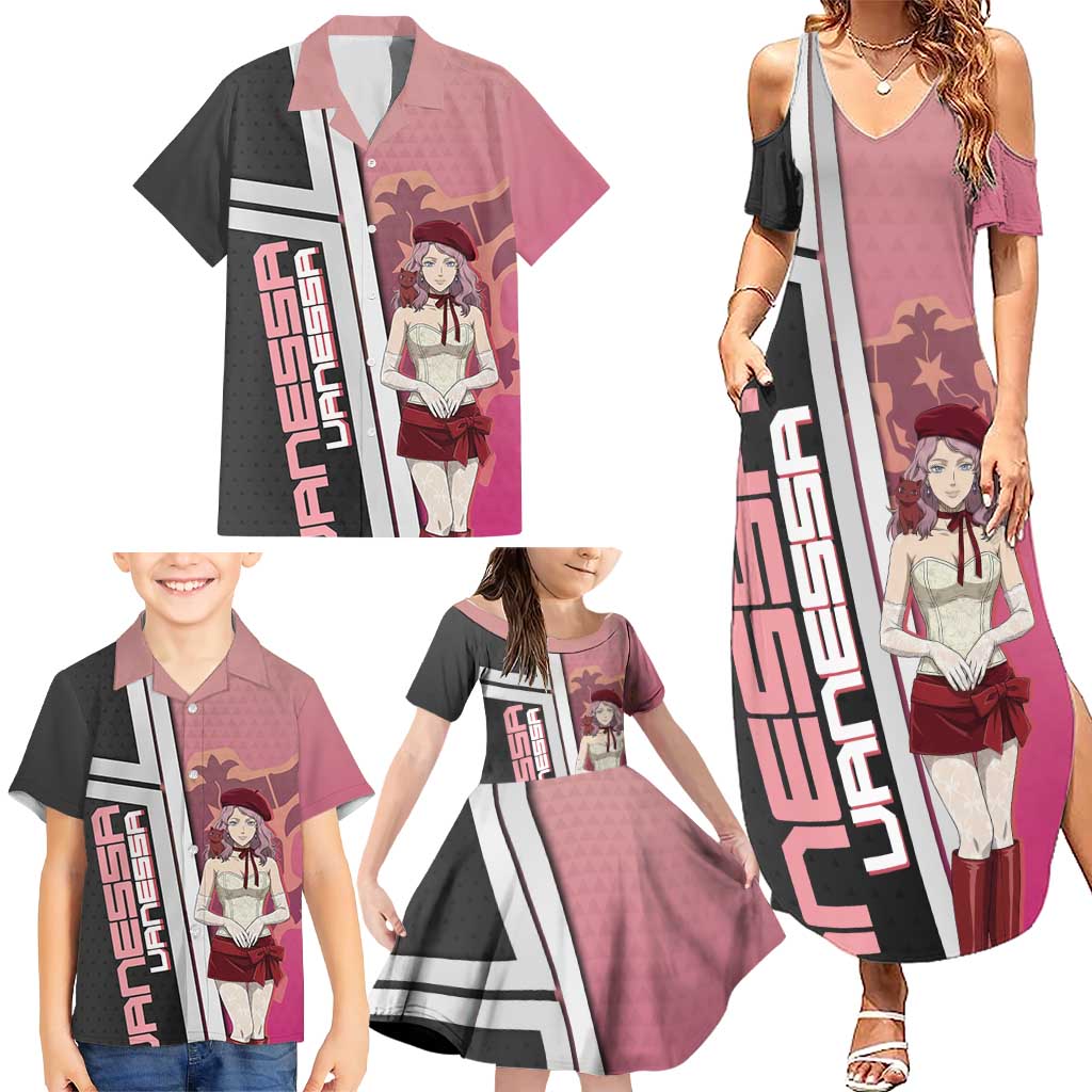 Black Clover Vanessa Enoteca Family Matching Summer Maxi Dress and Hawaiian Shirt Anime Illustration Style