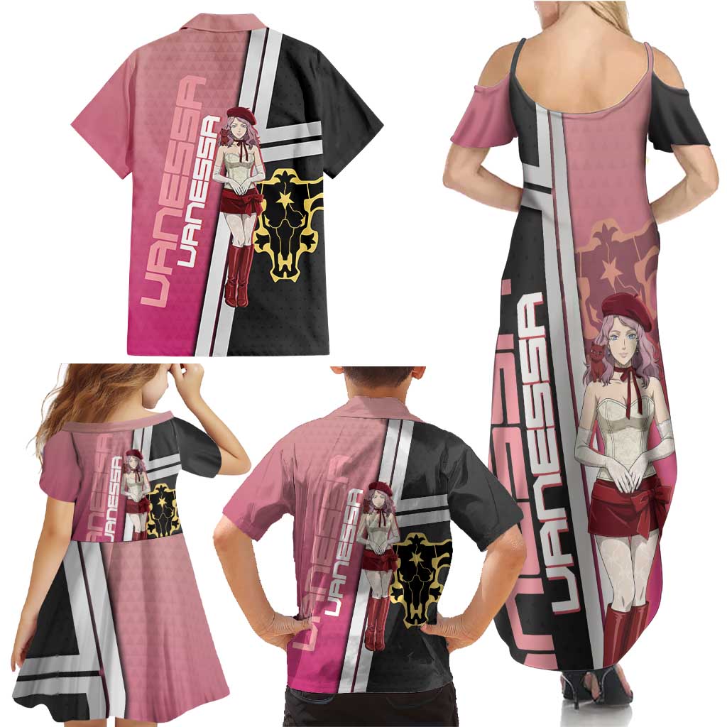 Black Clover Vanessa Enoteca Family Matching Summer Maxi Dress and Hawaiian Shirt Anime Illustration Style