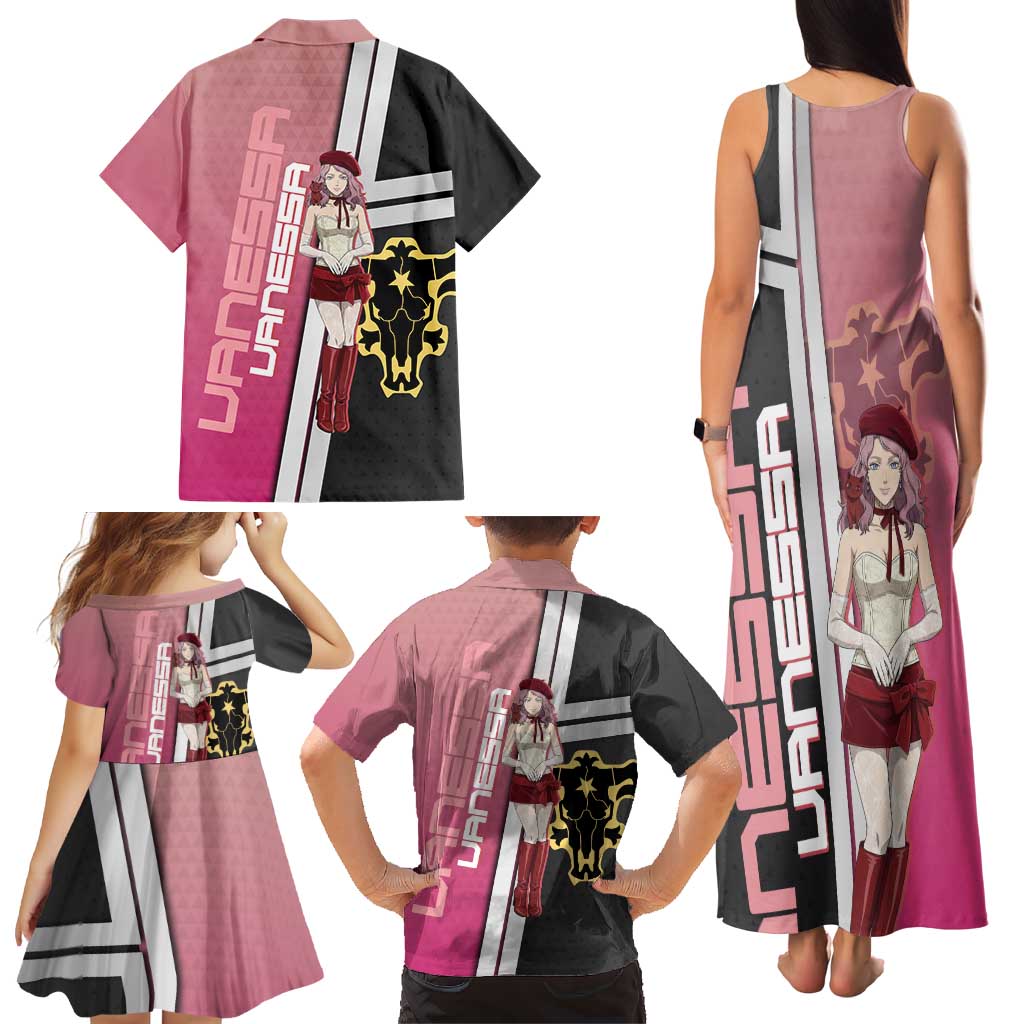 Black Clover Vanessa Enoteca Family Matching Tank Maxi Dress and Hawaiian Shirt Anime Illustration Style