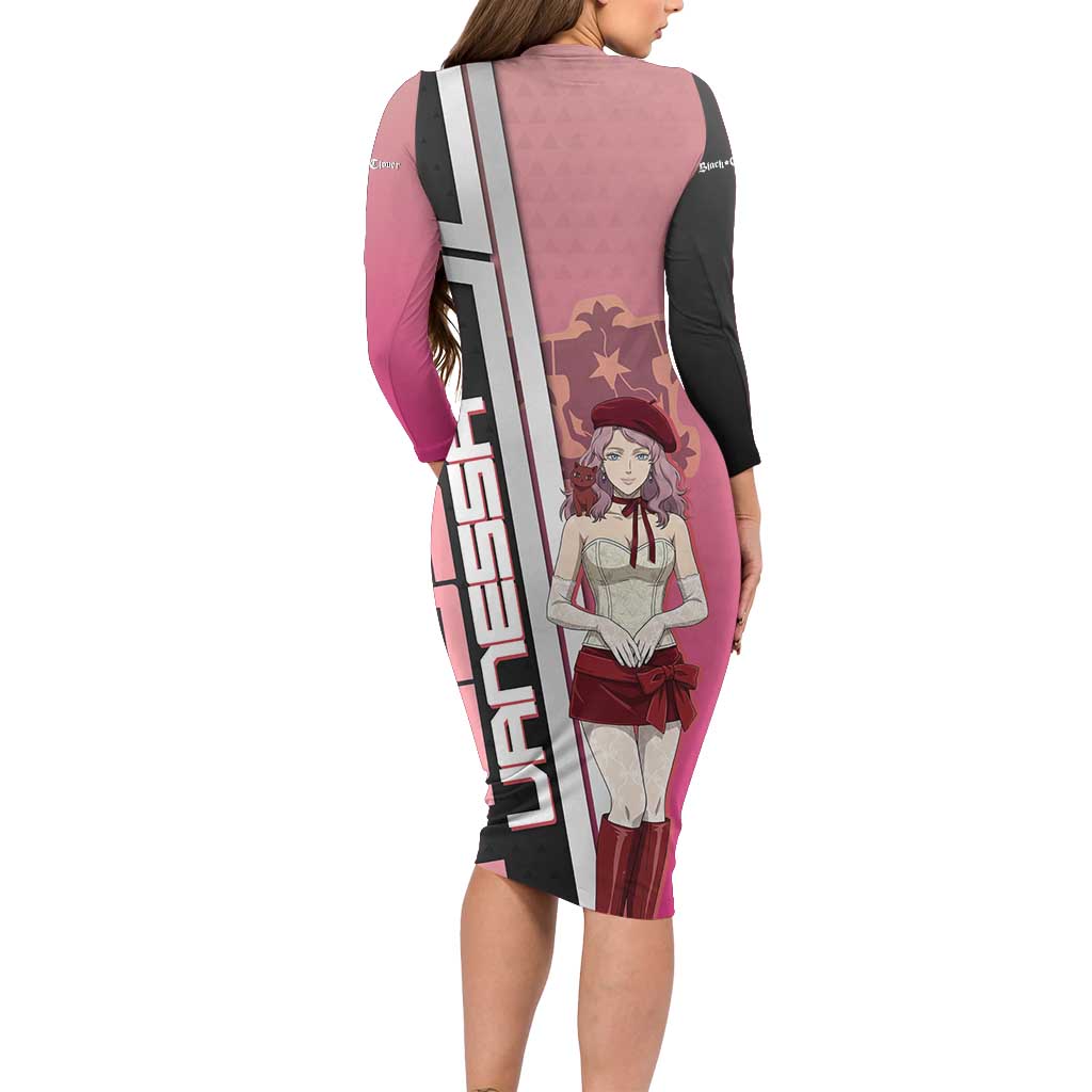 Black Clover Vanessa Enoteca Long Sleeve Bodycon Dress Anime Illustration Style