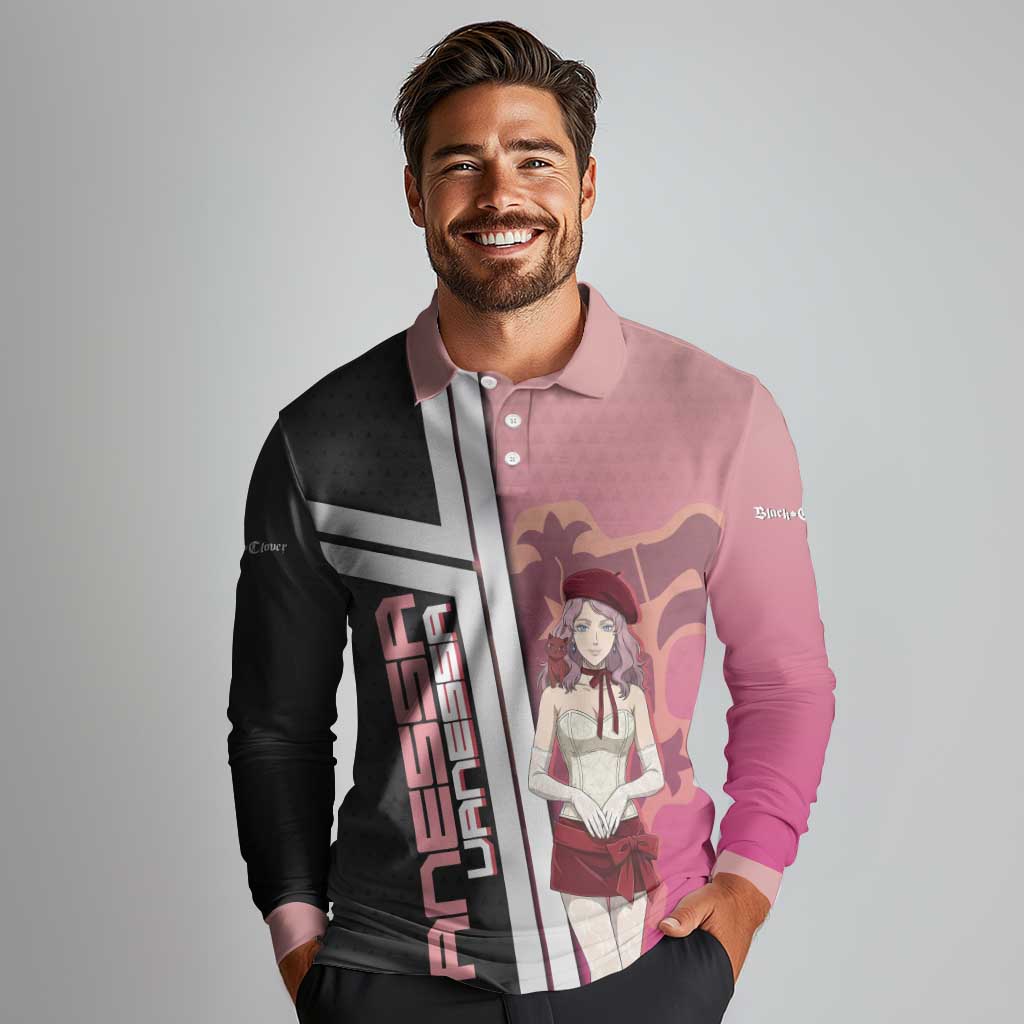 Black Clover Vanessa Enoteca Long Sleeve Polo Shirt Anime Illustration Style