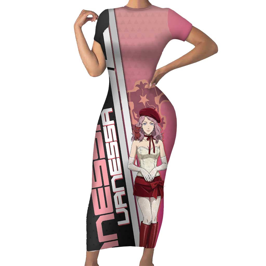 Black Clover Vanessa Enoteca Short Sleeve Bodycon Dress Anime Illustration Style