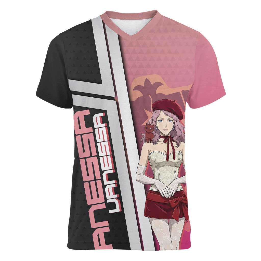 Black Clover Vanessa Enoteca Women V-Neck T-Shirt Anime Illustration Style