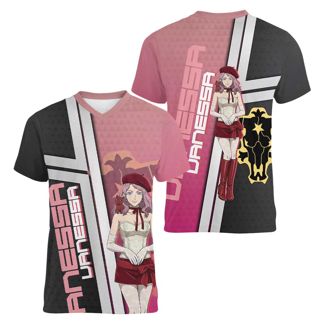 Black Clover Vanessa Enoteca Women V-Neck T-Shirt Anime Illustration Style