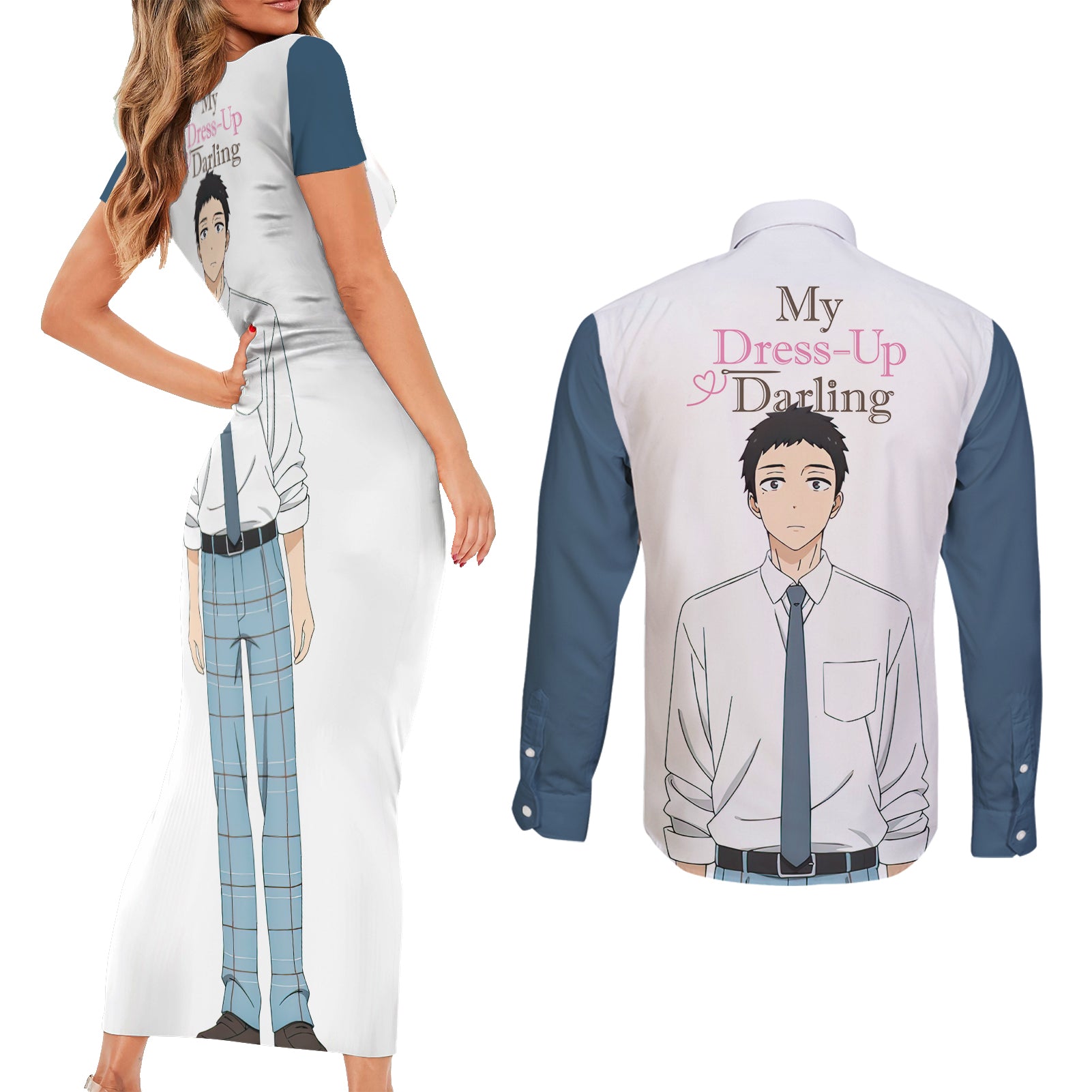 Wakana Gojo My Dress Up Darling Couples Matching Short Sleeve Bodycon Dress and Long Sleeve Button Shirt Anime Style