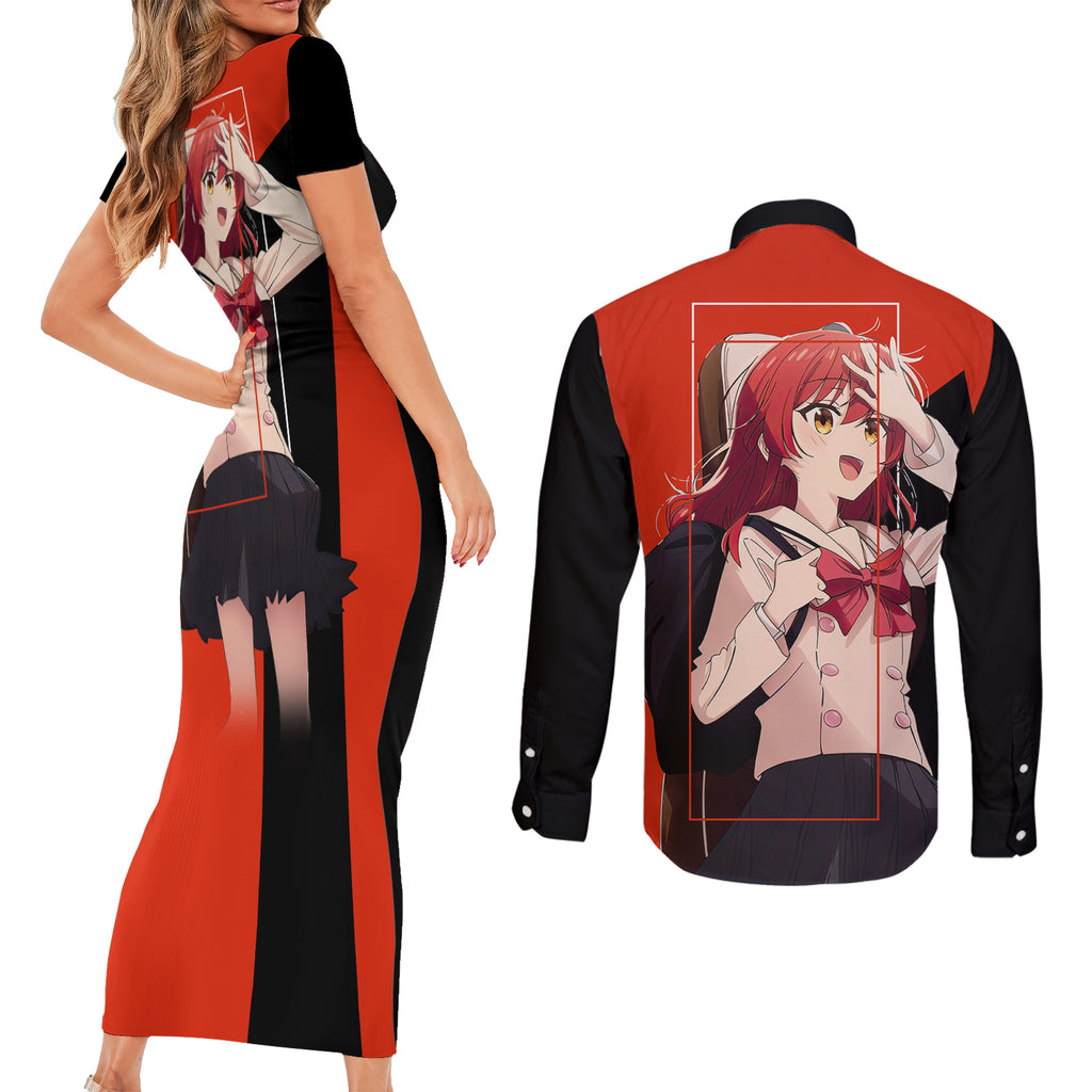 Ikuyo Kita Bochi The Rock! Couples Matching Short Sleeve Bodycon Dress and Long Sleeve Button Shirt Anime Style