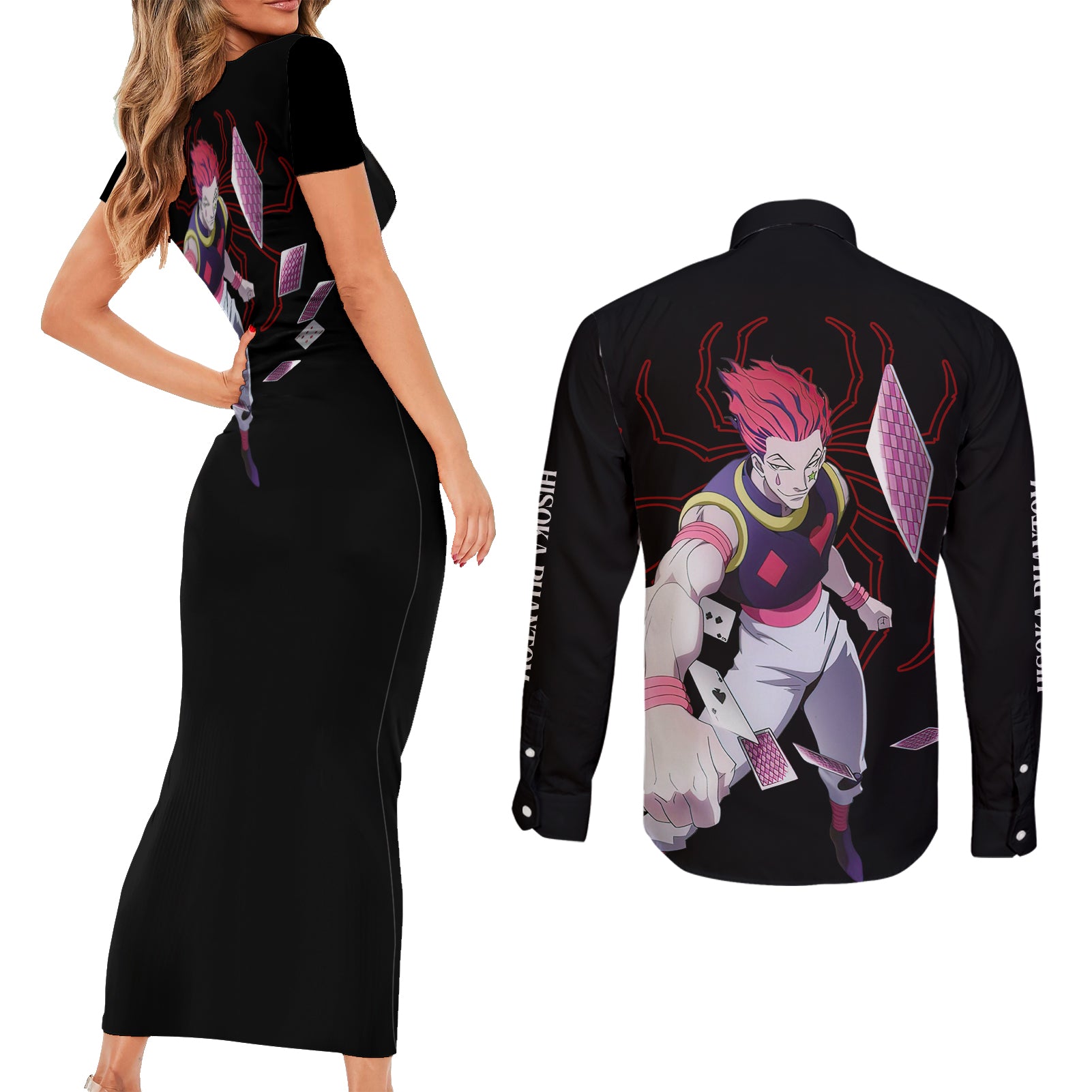 Hisoka Phantom Troupe Hunter X Hunter Couples Matching Short Sleeve Bodycon Dress and Long Sleeve Button Shirt Anime Style