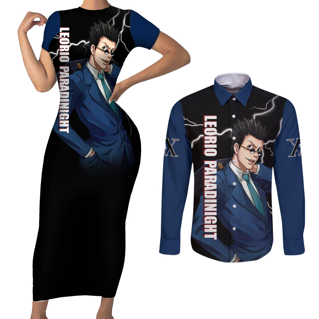 Leorio Hunter X Hunter Couples Matching Short Sleeve Bodycon Dress and Long Sleeve Button Shirt Anime Style