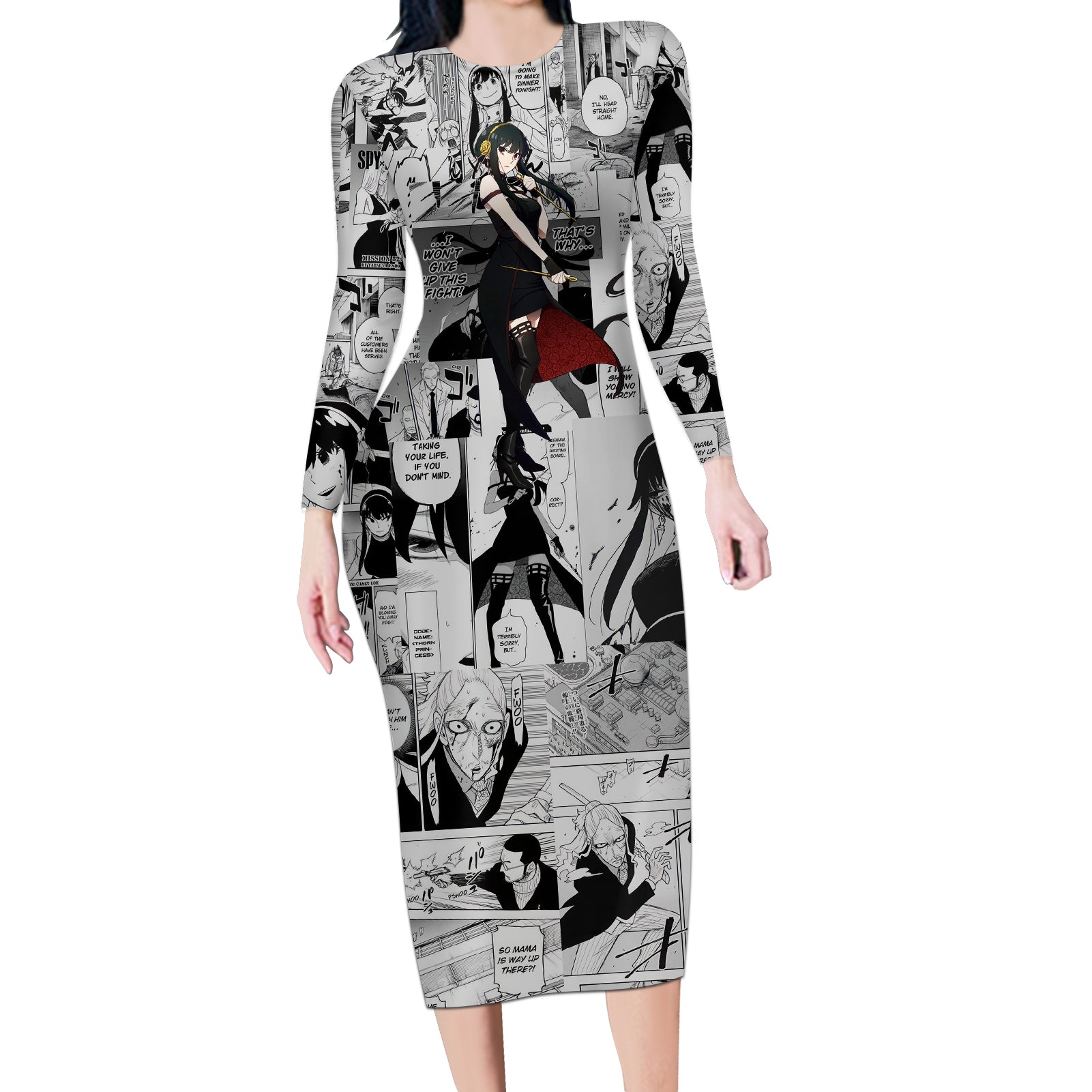 Yor Forger Spy X Family Long Sleeve Bodycon Dress Manga Mix Anime Style
