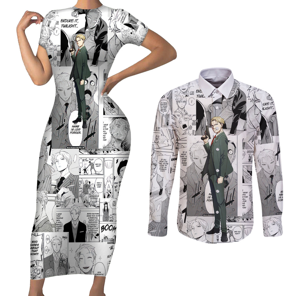 Loid Forger Spy X Family Couples Matching Short Sleeve Bodycon Dress and Long Sleeve Button Shirt Manga Mix Anime Style