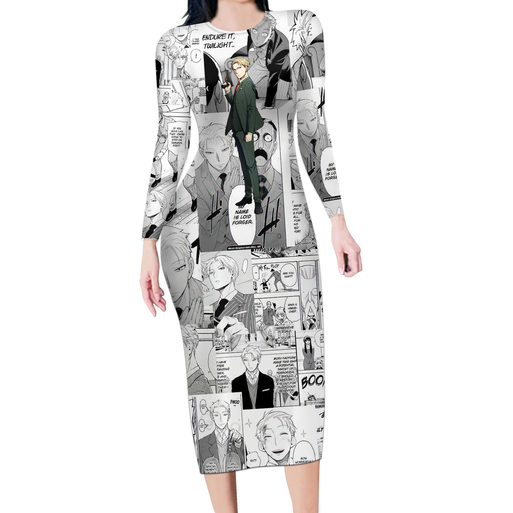 Loid Forger Spy X Family Long Sleeve Bodycon Dress Manga Mix Anime Style
