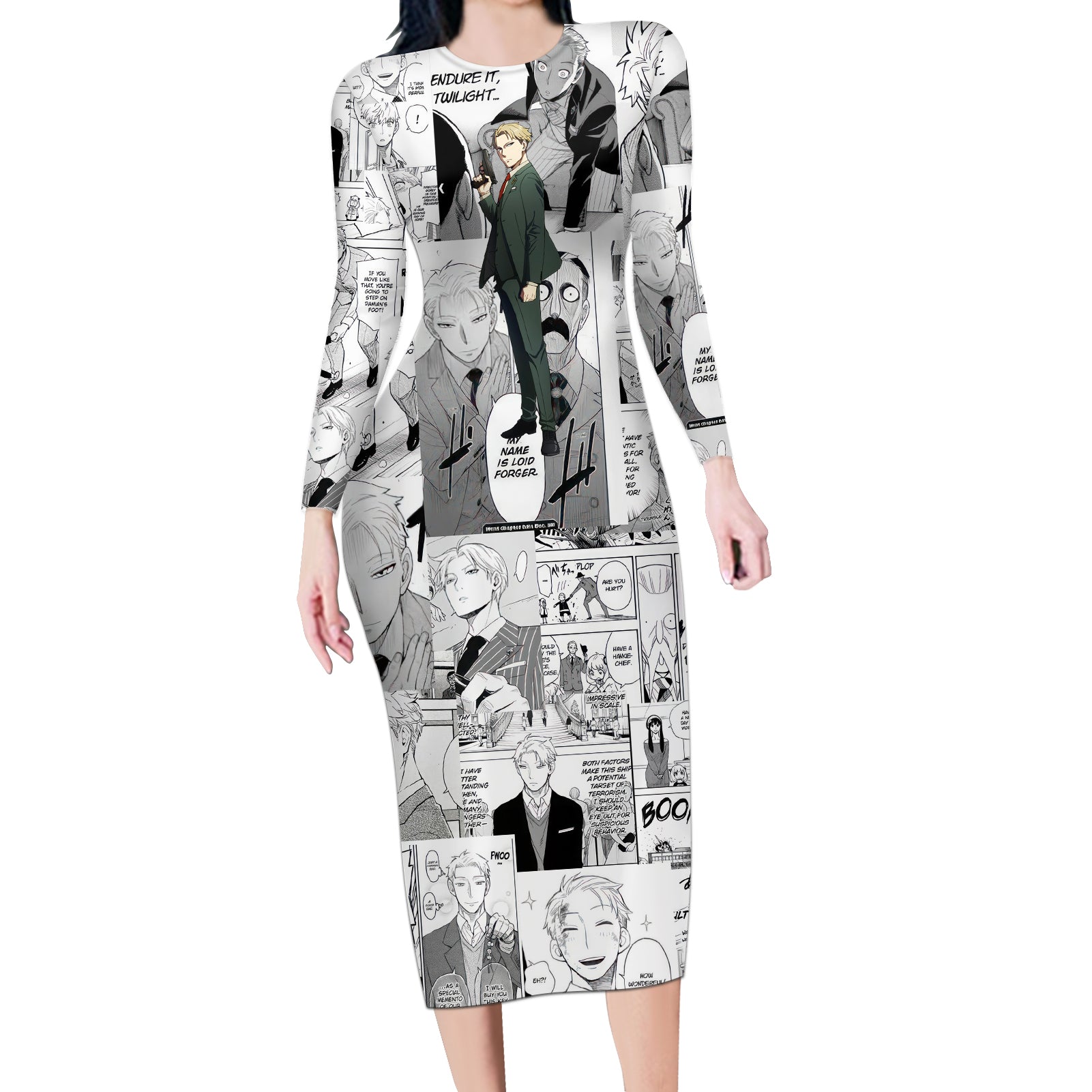 Loid Forger Spy X Family Long Sleeve Bodycon Dress Manga Mix Anime Style