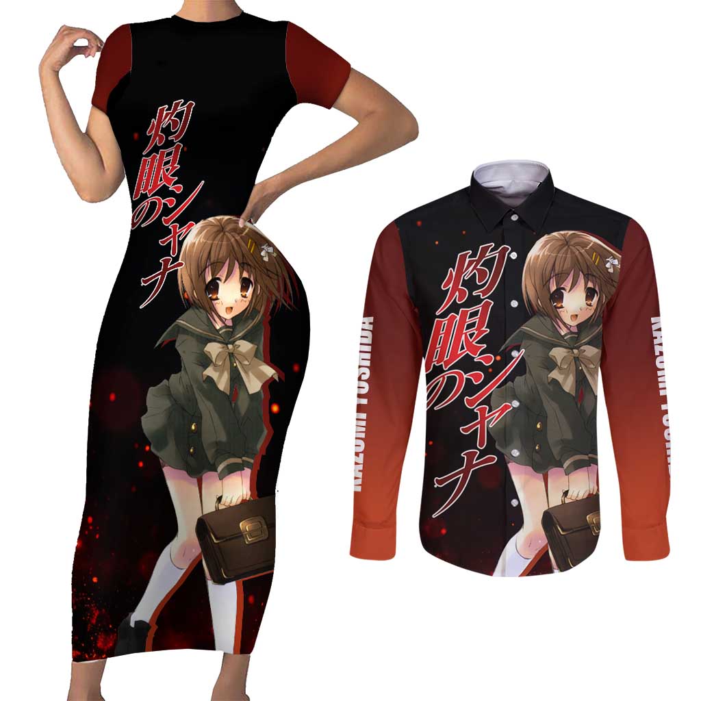 Kazumi Yoshida - Shakugan no Shana Couples Matching Short Sleeve Bodycon Dress and Long Sleeve Button Shirt Anime Style