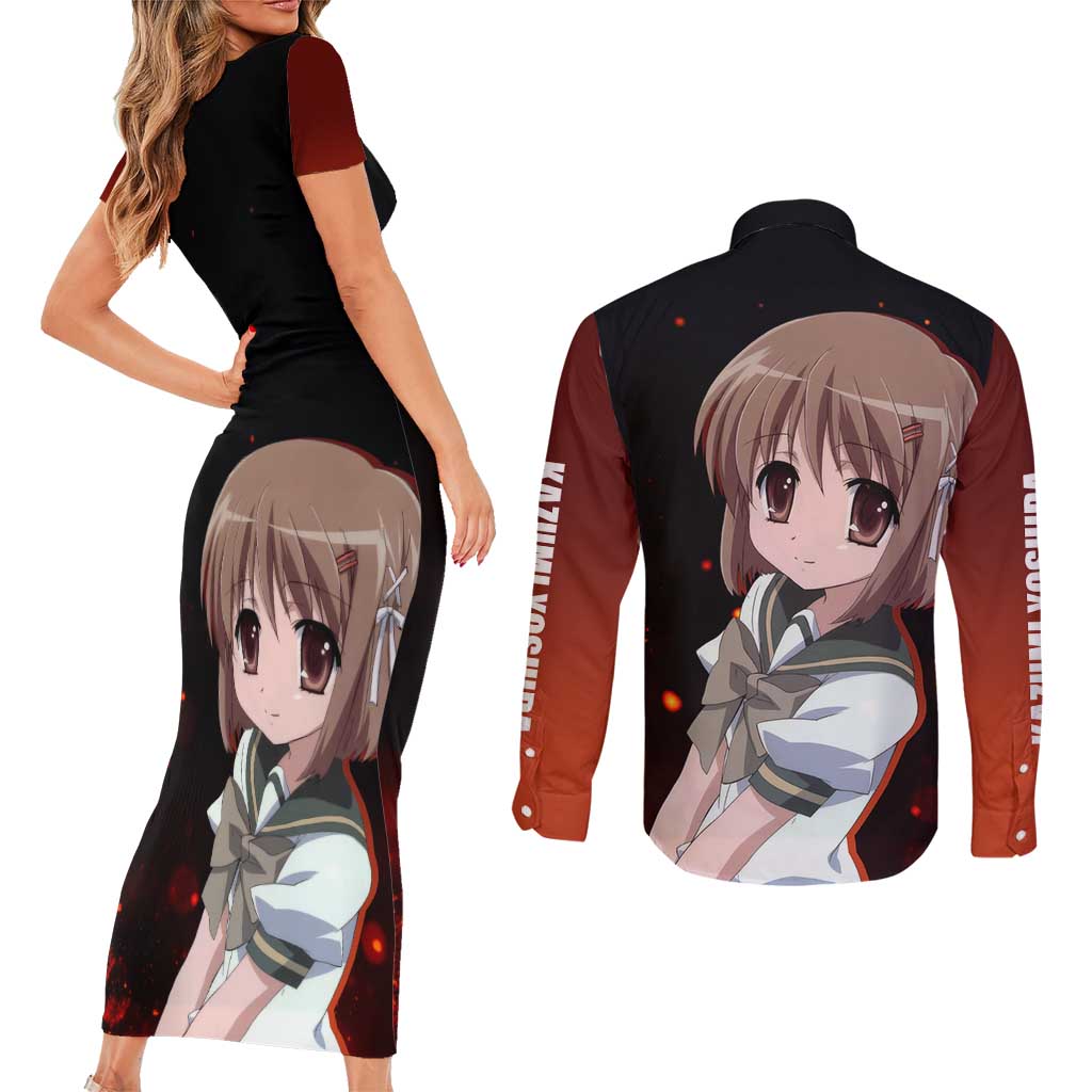 Kazumi Yoshida - Shakugan no Shana Couples Matching Short Sleeve Bodycon Dress and Long Sleeve Button Shirt Anime Style