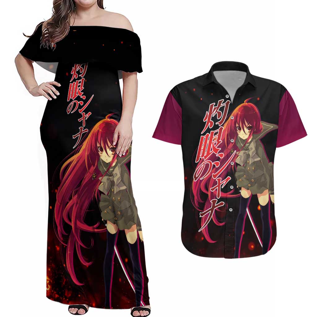 Shana - Shakugan no Shana Couples Matching Off Shoulder Maxi Dress and Hawaiian Shirt Anime Style