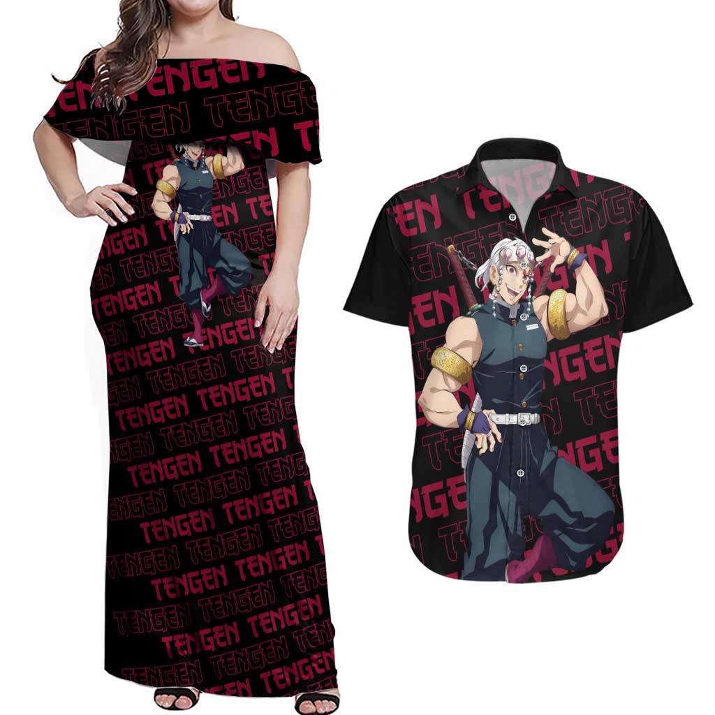 Tengen Uzui - Demon Slayer Couples Matching Off Shoulder Maxi Dress and Hawaiian Shirt Anime Style