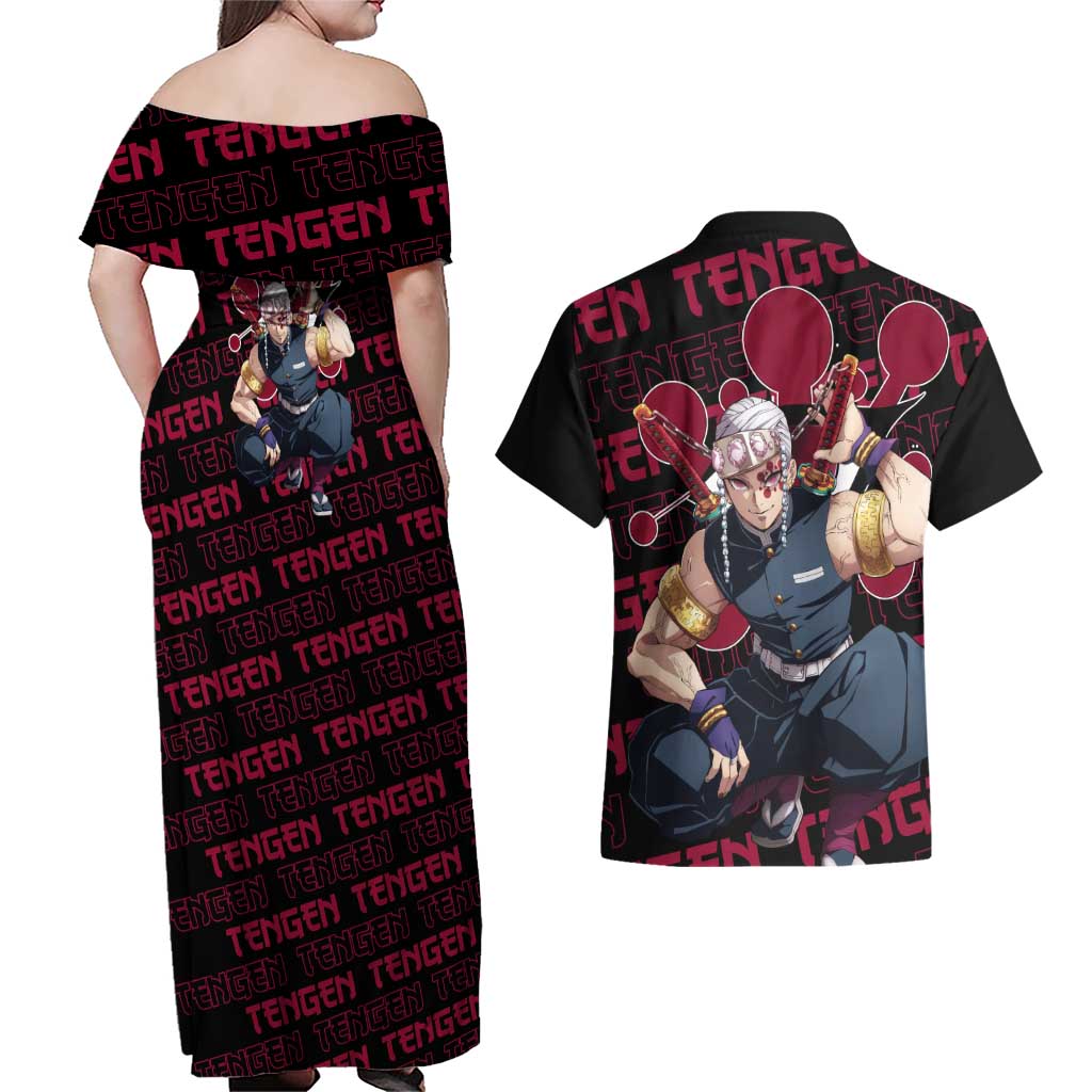 Tengen Uzui - Demon Slayer Couples Matching Off Shoulder Maxi Dress and Hawaiian Shirt Anime Style