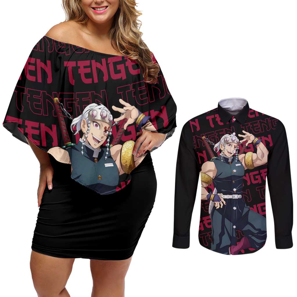 Tengen Uzui - Demon Slayer Couples Matching Off Shoulder Short Dress and Long Sleeve Button Shirt Anime Style