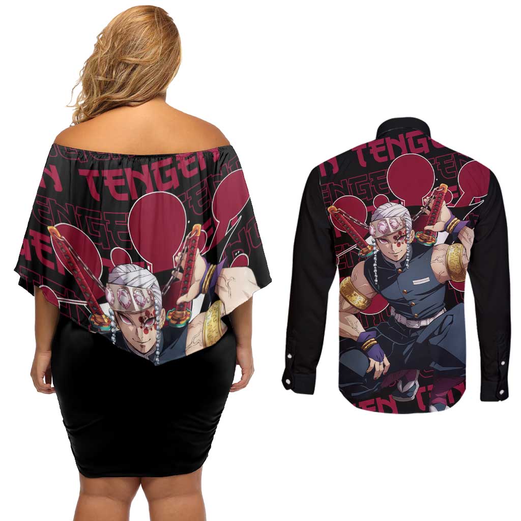 Tengen Uzui - Demon Slayer Couples Matching Off Shoulder Short Dress and Long Sleeve Button Shirt Anime Style