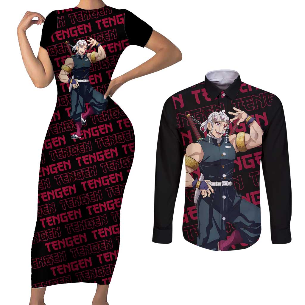 Tengen Uzui - Demon Slayer Couples Matching Short Sleeve Bodycon Dress and Long Sleeve Button Shirt Anime Style