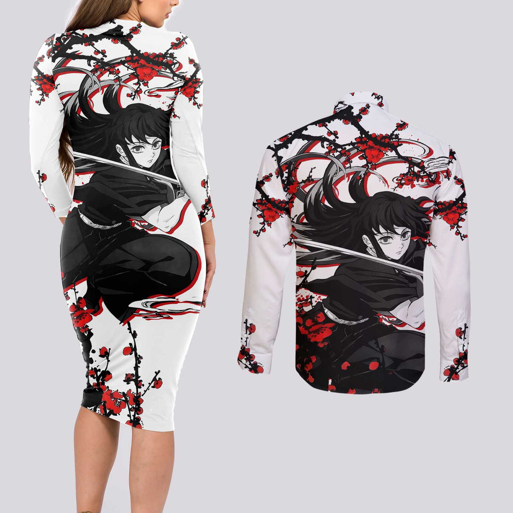 Muichiro Tokito - Demon Slayer Couples Matching Long Sleeve Bodycon Dress and Long Sleeve Button Shirt Anime Japan Style