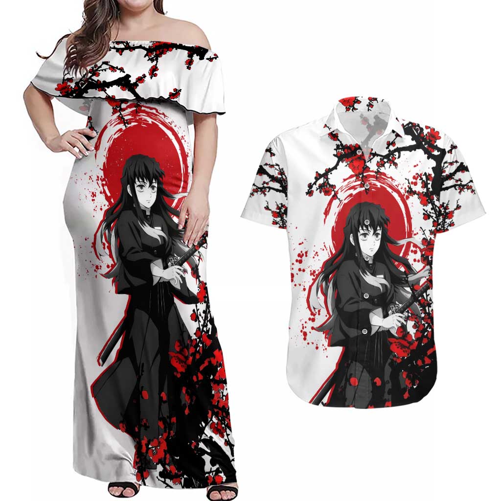 Muichiro Tokito - Demon Slayer Couples Matching Off Shoulder Maxi Dress and Hawaiian Shirt Anime Japan Style