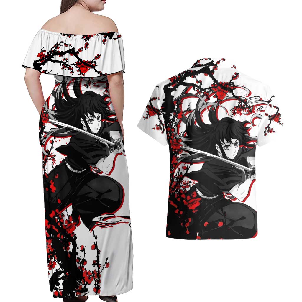 Muichiro Tokito - Demon Slayer Couples Matching Off Shoulder Maxi Dress and Hawaiian Shirt Anime Japan Style