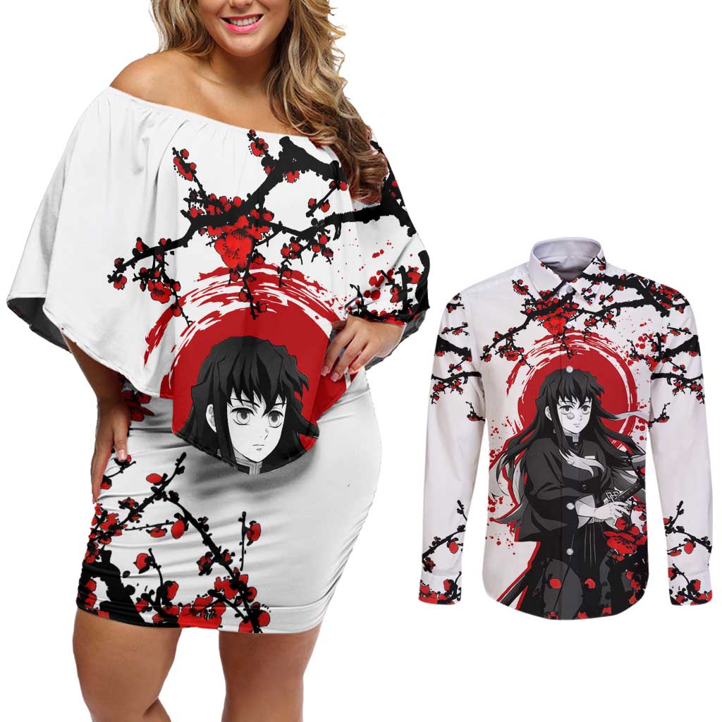 Muichiro Tokito - Demon Slayer Couples Matching Off Shoulder Short Dress and Long Sleeve Button Shirt Anime Japan Style